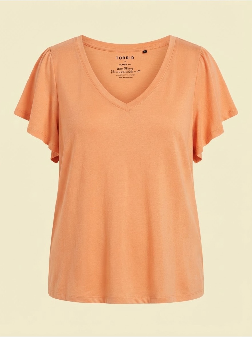 TORRID Peach Ruffle Sleeve V-Neck Classic Fit Tee Top 4 / 4X